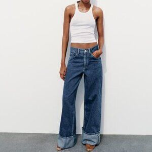 ZARA TRF HIGH WAIST TURNED UP JEANS